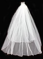 Veil - Plain Tulle - Double Layer with Zig-zag Hem Stitches  - 25" - VL-8901-25-WT